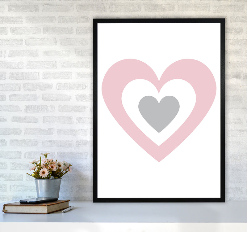 Pink And Grey Heart Modern Print A1 White Frame