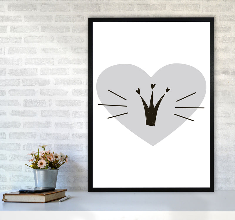 Crown With Grey Heart Framed Nursey Wall Art Print A1 White Frame