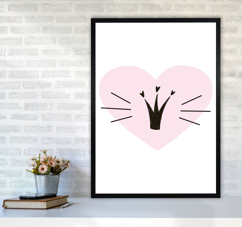 Crown With Pink Heart Framed Nursey Wall Art Print A1 White Frame