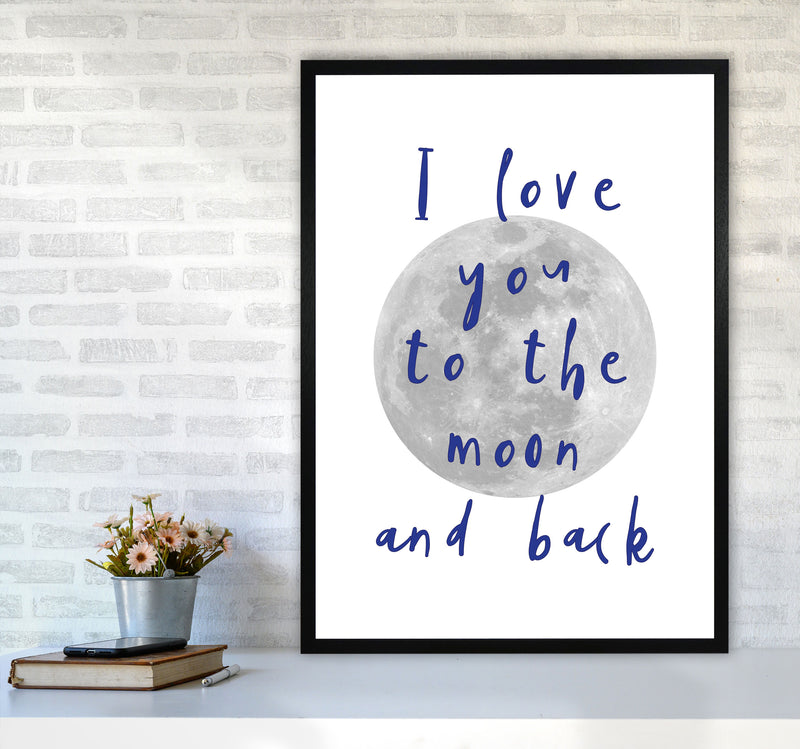 I Love You To The Moon And Back Navy Framed Typography Wall Art Print A1 White Frame