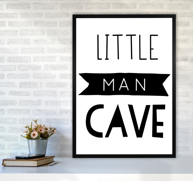 Little Man Cave Black Banner Framed Nursey Wall Art Print A1 White Frame