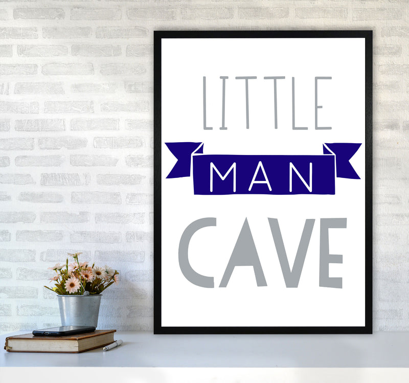 Little Man Cave Navy Banner Framed Nursey Wall Art Print A1 White Frame