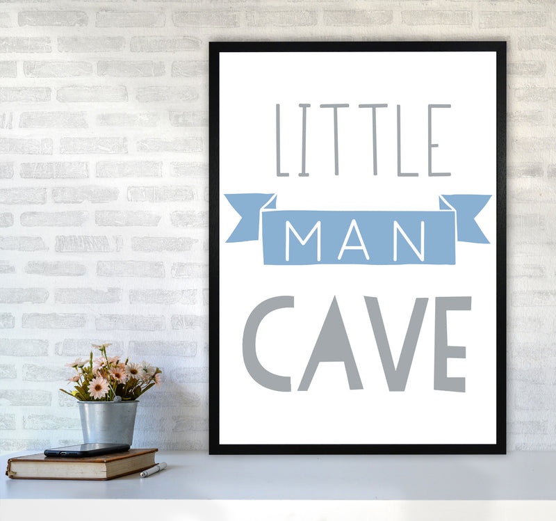 Little Man Cave Blue Banner Framed Nursey Wall Art Print A1 White Frame