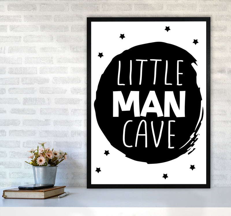Little Man Cave Black Circle Framed Nursey Wall Art Print A1 White Frame