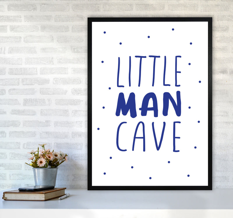 Little Man Cave Navy Dots Framed Nursey Wall Art Print A1 White Frame