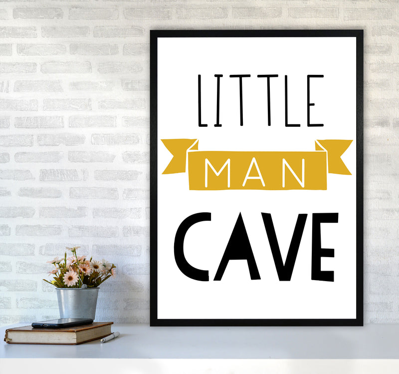 Little Man Cave Mustard Banner Framed Nursey Wall Art Print A1 White Frame