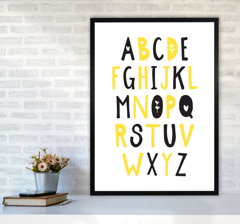 Black And Yellow Alphabet Framed Nursey Wall Art Print A1 White Frame