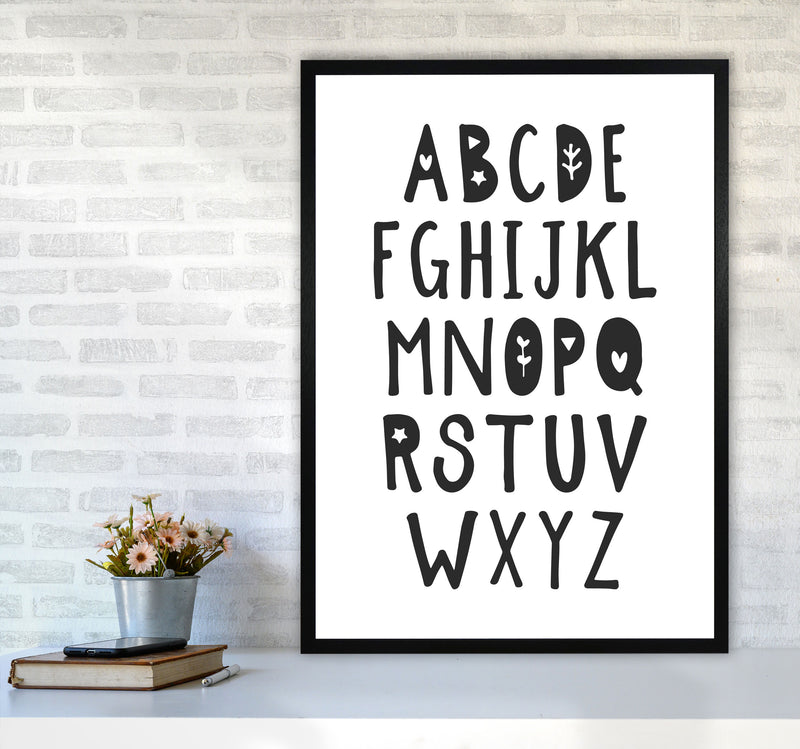 Black Alphabet Framed Nursey Wall Art Print A1 White Frame