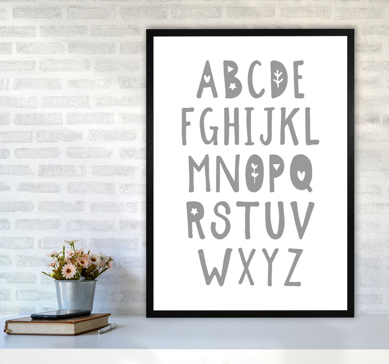 Grey Alphabet Framed Nursey Wall Art Print A1 White Frame