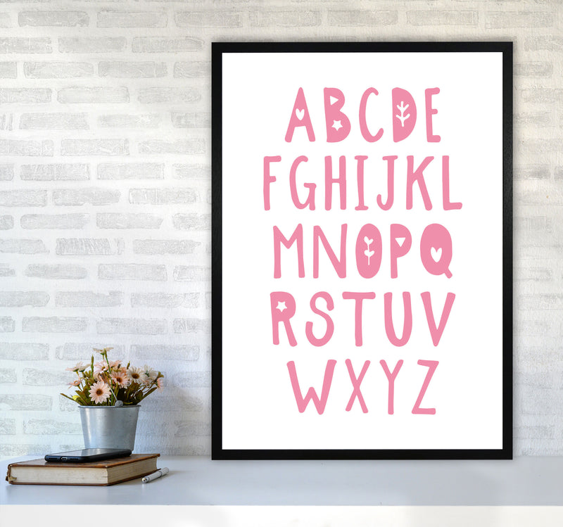 Bright Pink Alphabet Framed Nursey Wall Art Print A1 White Frame