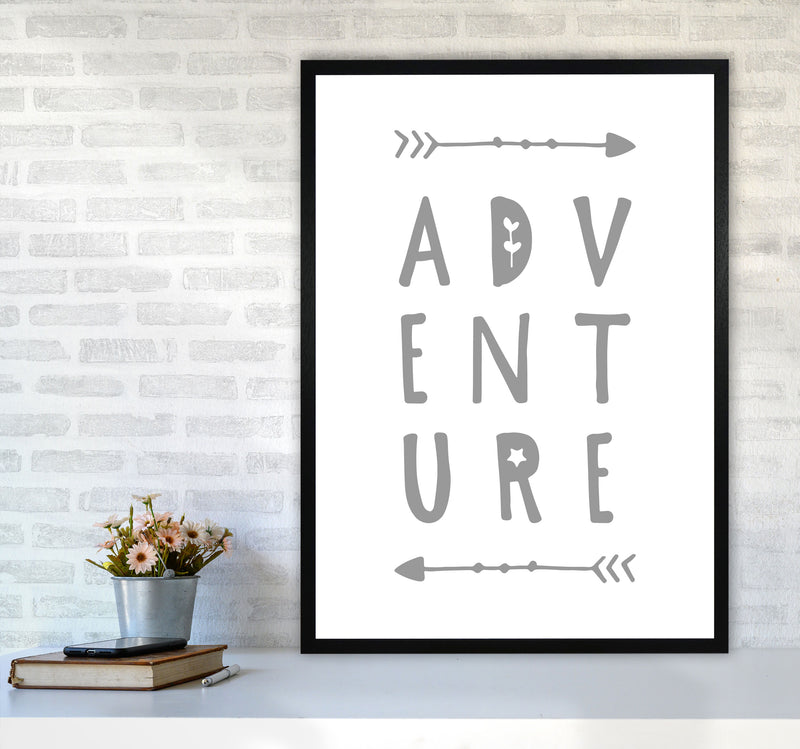 Adventure Grey Framed Typography Wall Art Print A1 White Frame