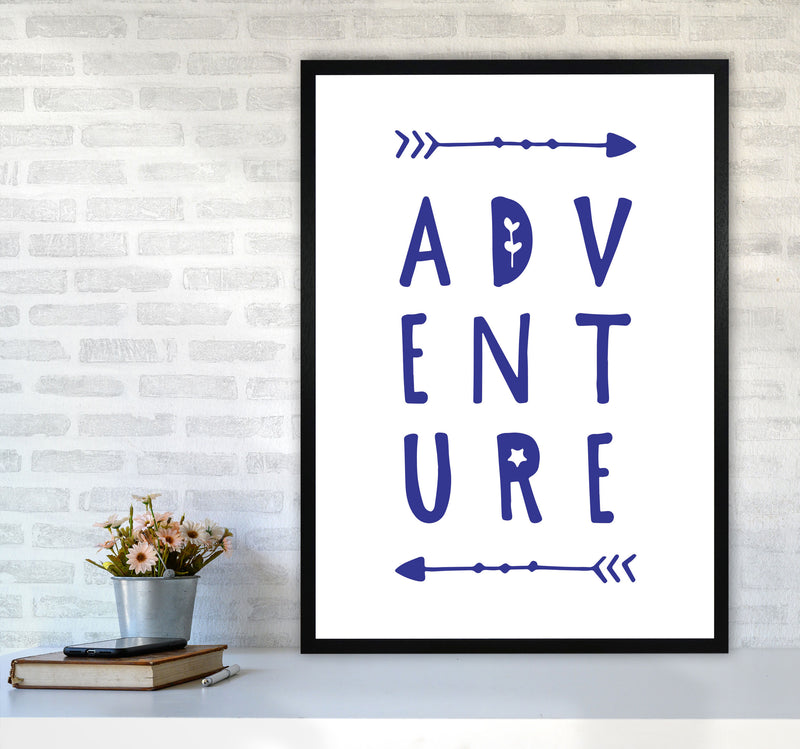 Adventure Navy Framed Typography Wall Art Print A1 White Frame