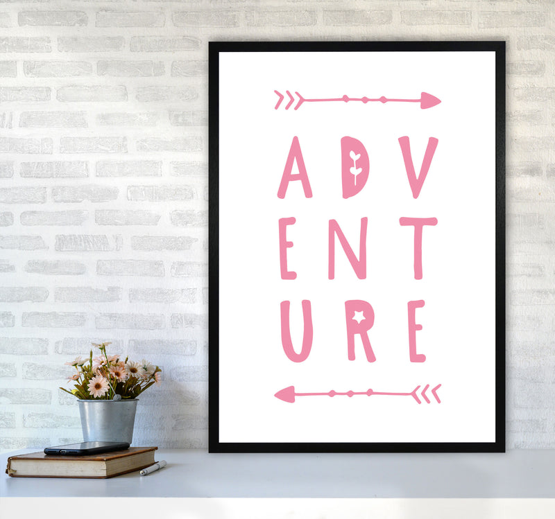 Adventure Pink Framed Typography Wall Art Print A1 White Frame