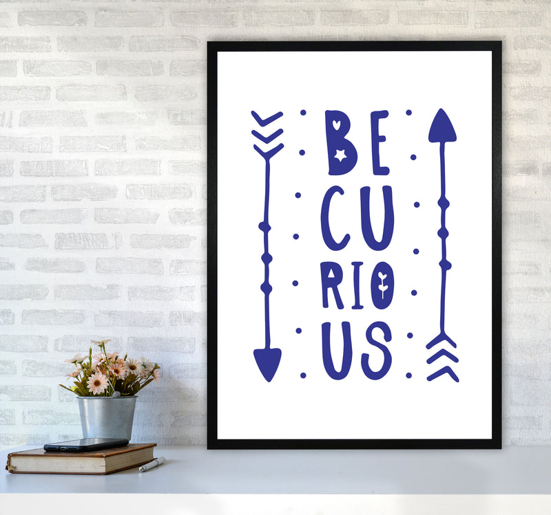 Be Curious Navy Framed Typography Wall Art Print A1 White Frame