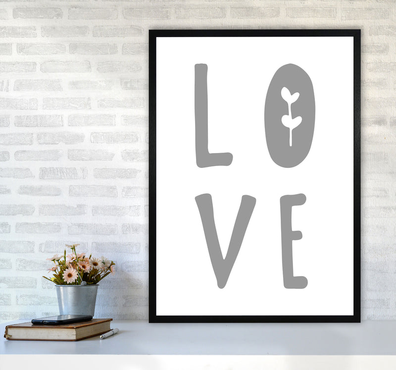 Love Grey Framed Typography Wall Art Print A1 White Frame