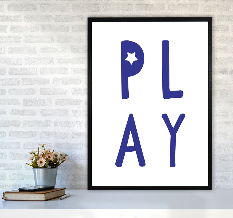 Play Navy Framed Typography Wall Art Print A1 White Frame