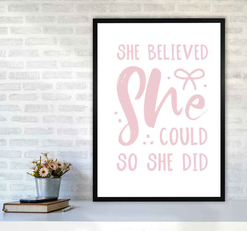 She Believed She Could So She Did Baby Pink Modern Print A1 White Frame