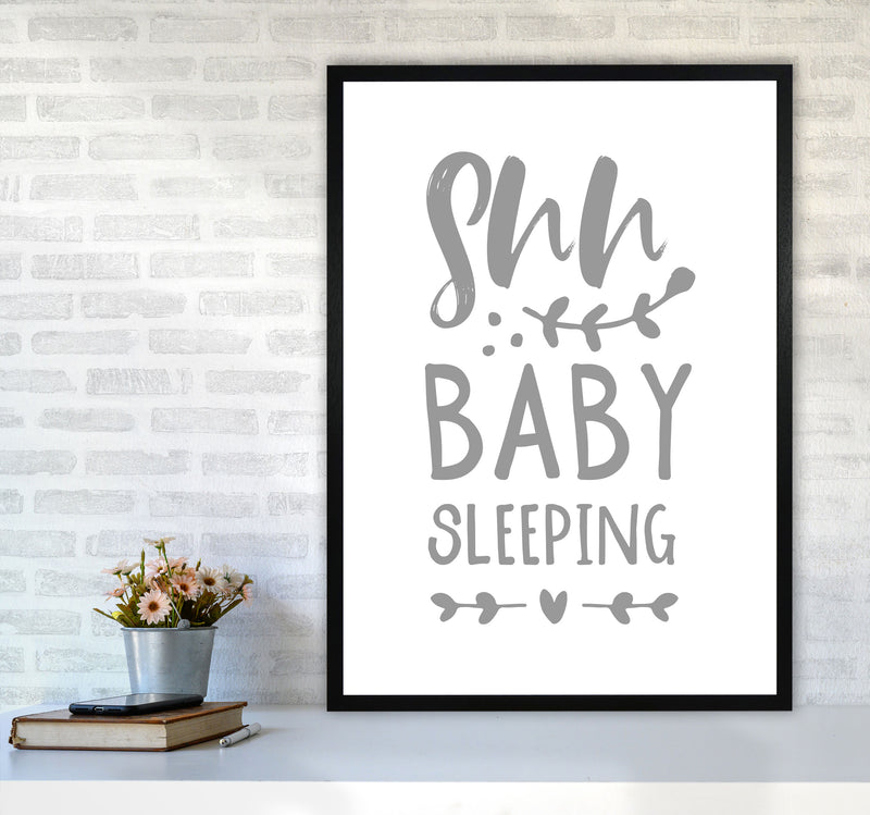 Shh Baby Sleeping Grey Framed Nursey Wall Art Print A1 White Frame