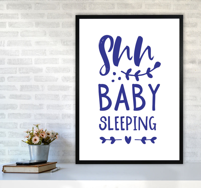 Shh Baby Sleeping Navy Framed Nursey Wall Art Print A1 White Frame