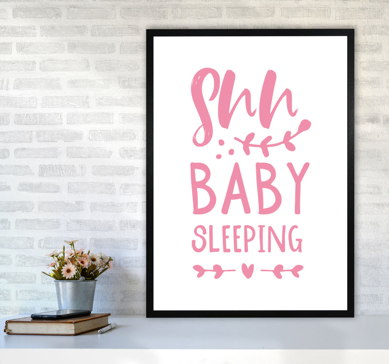Shh Baby Sleeping Pink Framed Nursey Wall Art Print A1 White Frame