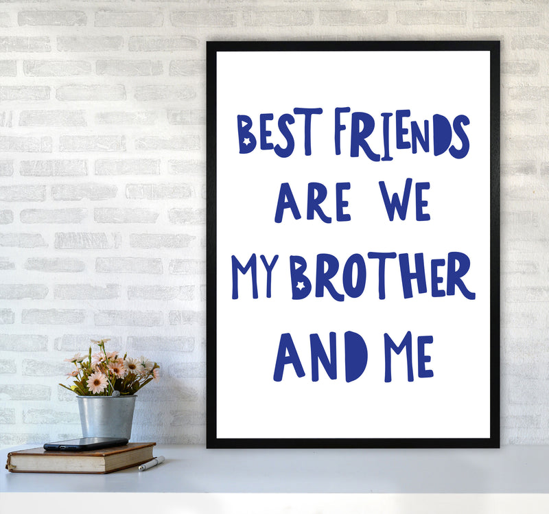 Brother Best Friends Navy Framed Nursey Wall Art Print A1 White Frame