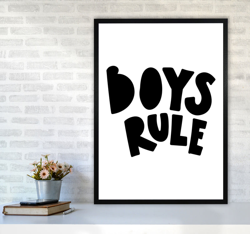 Boys Rule Black Framed Nursey Wall Art Print A1 White Frame