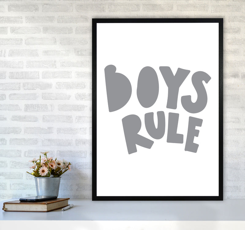 Boys Rule Grey Framed Nursey Wall Art Print A1 White Frame