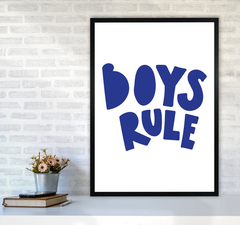 Boys Rule Navy Framed Nursey Wall Art Print A1 White Frame