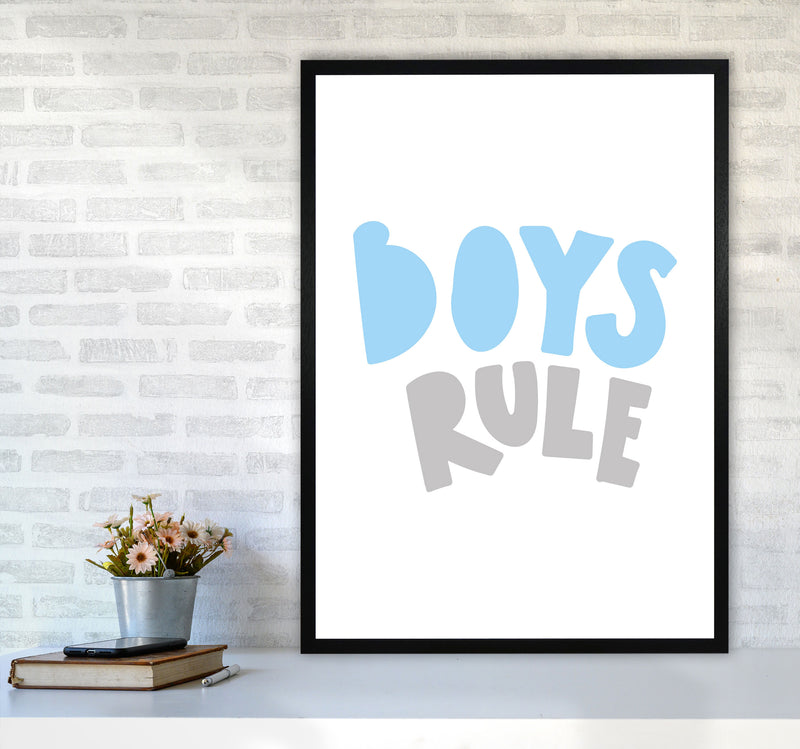 Boys Rule Grey And Light Blue Framed Typography Wall Art Print A1 White Frame