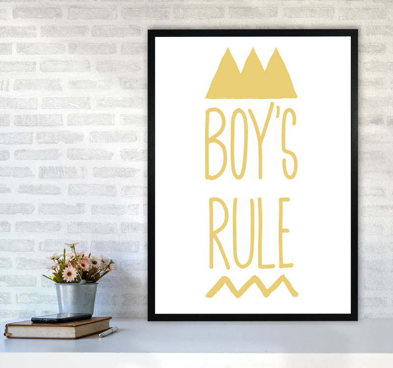 Boys Rule Gold Framed Nursey Wall Art Print A1 White Frame
