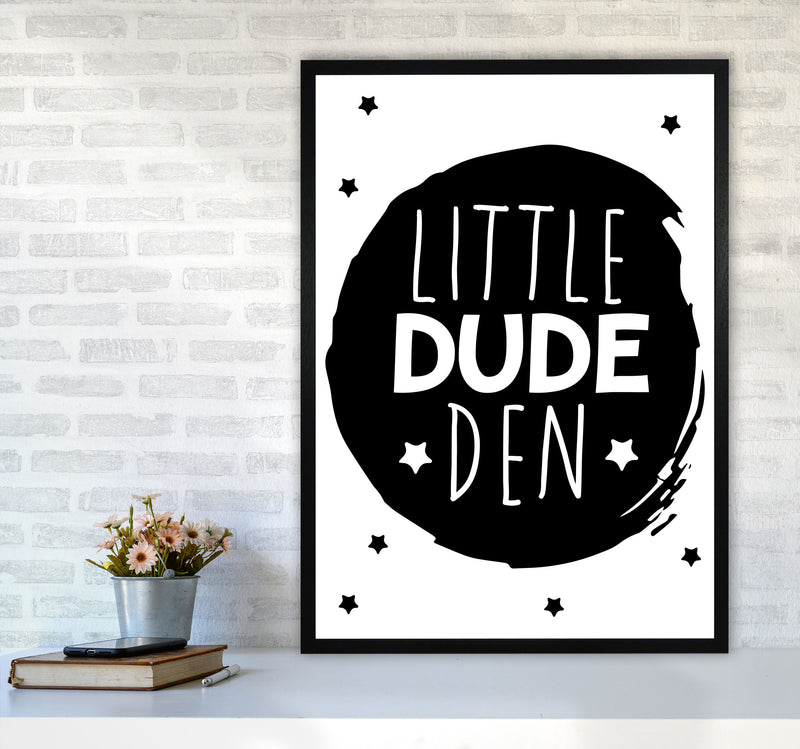 Little Dude Den Black Circle Framed Nursey Wall Art Print A1 White Frame