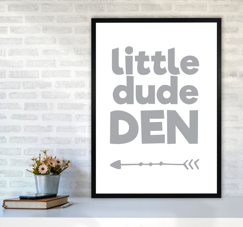 Little Dude Den Grey Framed Nursey Wall Art Print A1 White Frame