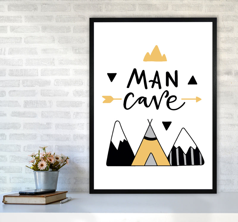 Man Cave Mountains Mustard And Black Framed Typography Wall Art Print A1 White Frame