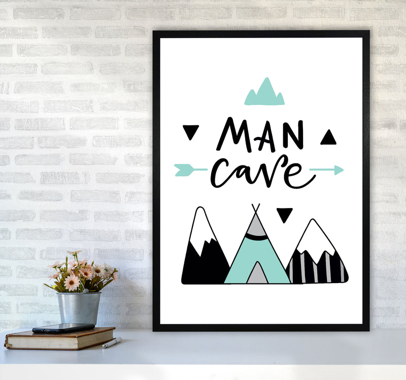 Man Cave Mountains Mint And Black Framed Typography Wall Art Print A1 White Frame