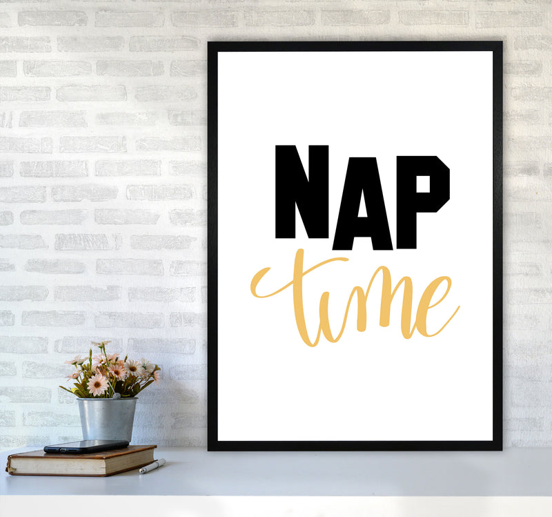 Nap Time Black And Mustard Framed Typography Wall Art Print A1 White Frame