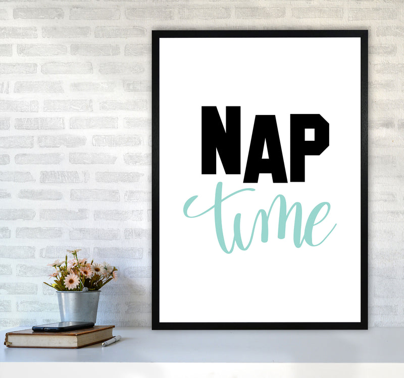 Nap Time Black And Mint Framed Typography Wall Art Print A1 White Frame