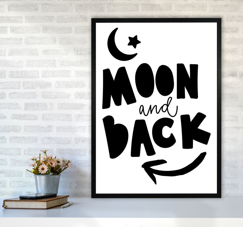 Moon And Back Black Framed Typography Wall Art Print A1 White Frame