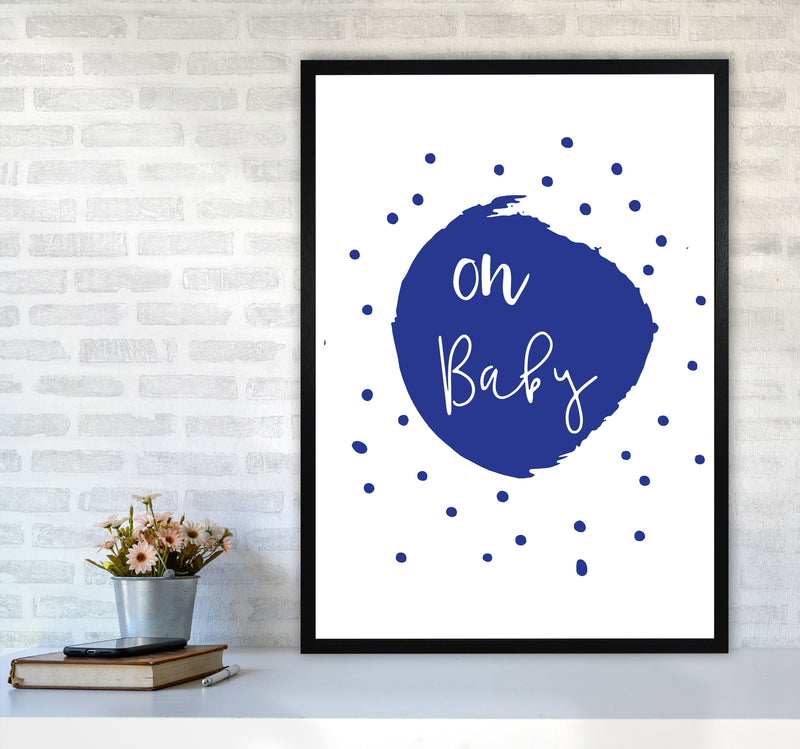 Oh Baby Navy Framed Typography Wall Art Print A1 White Frame