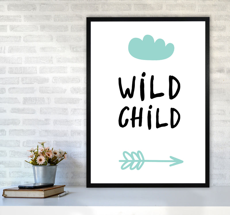 Wild Child Mint And Black Framed Nursey Wall Art Print A1 White Frame