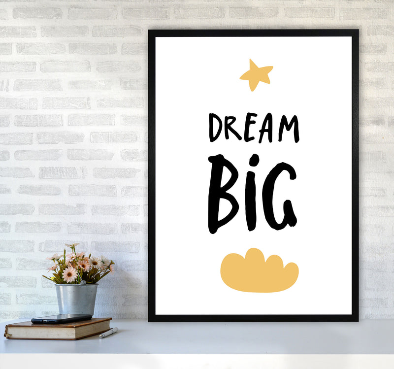 Dream Big Yellow Cloud Framed Typography Wall Art Print A1 White Frame