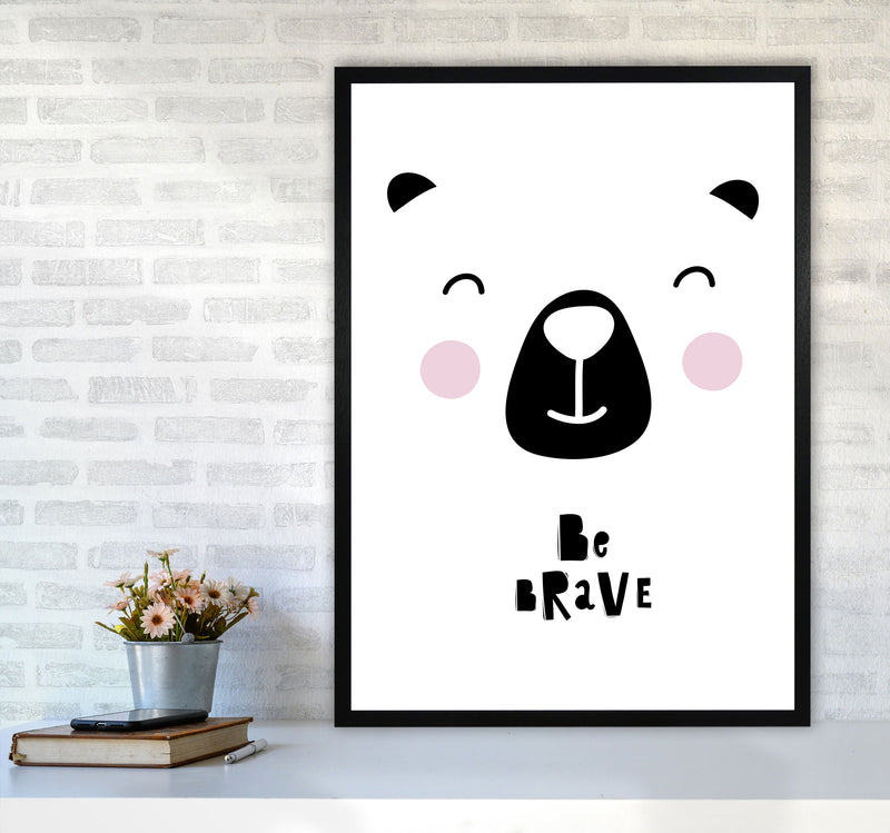 Be Brave Bear Face Framed Typography Wall Art Print A1 White Frame