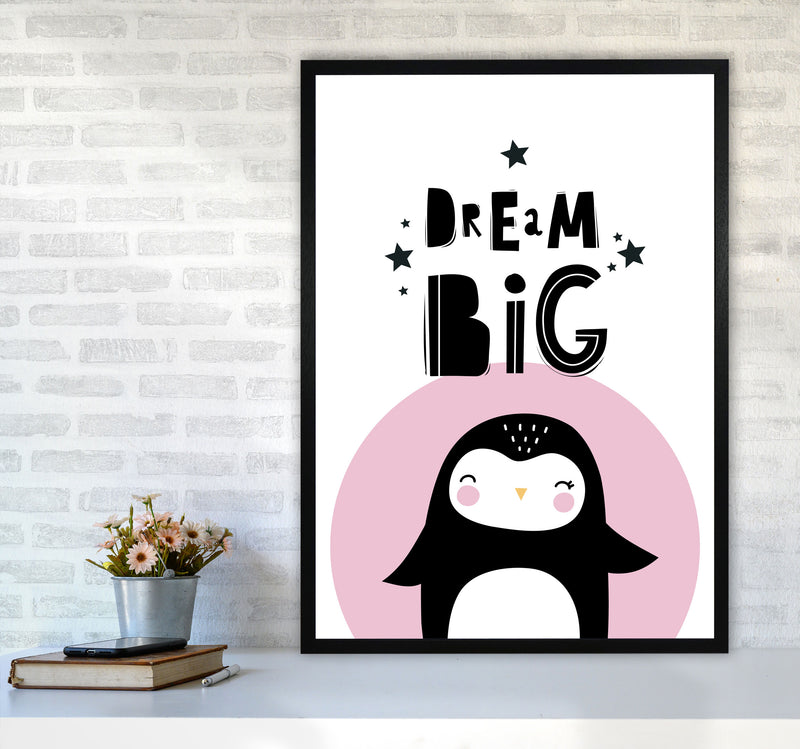 Dream Big Penguin Framed Nursey Wall Art Print A1 White Frame