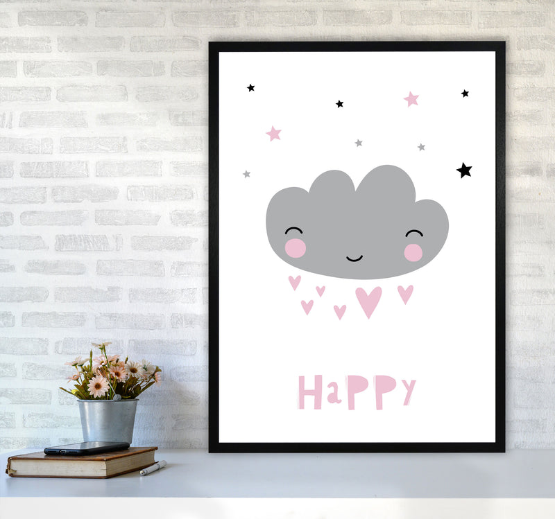 Happy Cloud Framed Nursey Wall Art Print A1 White Frame
