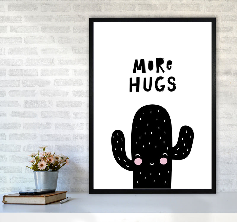 More Hugs Cactus Framed Typography Wall Art Print A1 White Frame