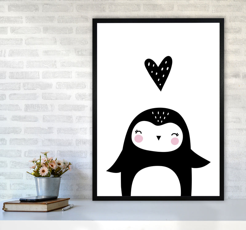 Penguin And Heart Modern Print Animal Art Print A1 White Frame
