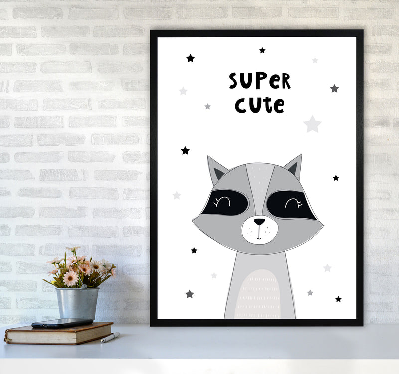 Super Cute Raccoon Framed Nursey Wall Art Print A1 White Frame
