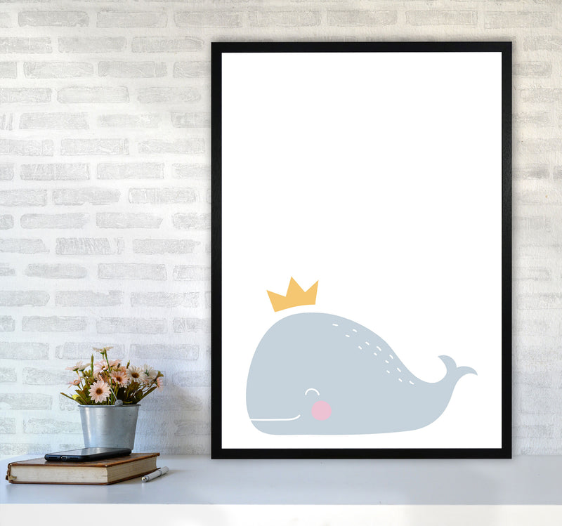 Whale With Crown Framed Nursey Wall Art Print A1 White Frame