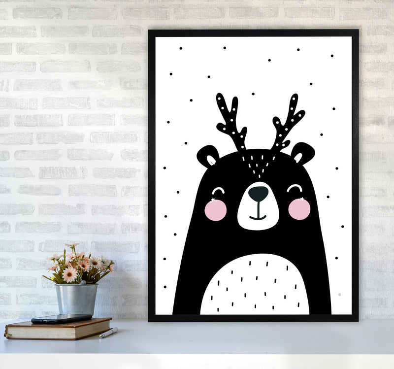 Black Bear With Antlers Modern Print Animal Art Print A1 White Frame