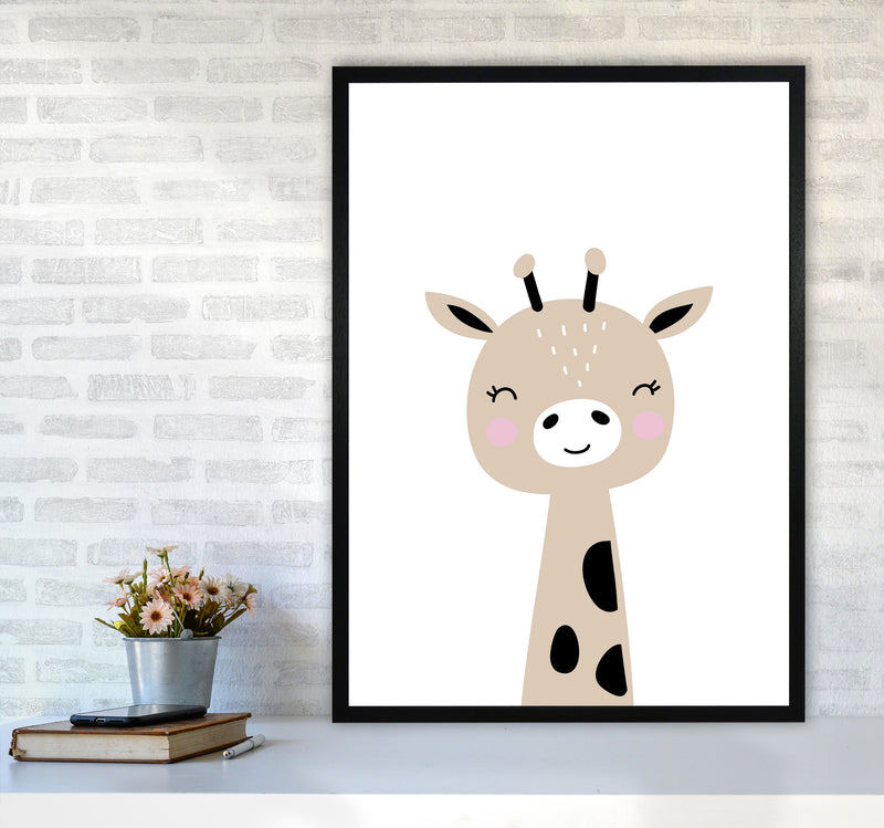 Scandi Brown Giraffe Framed Nursey Wall Art Print A1 White Frame