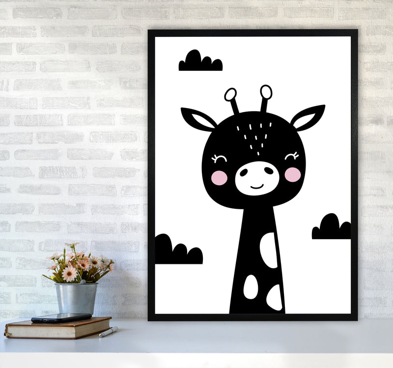 Scandi Black Giraffe Framed Nursey Wall Art Print A1 White Frame